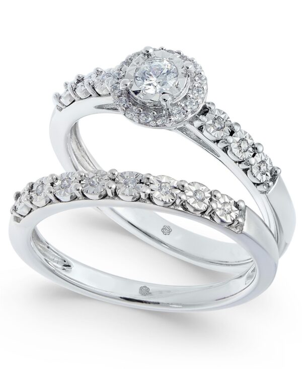 Diamond Halo Bridal Set (1/4 ct. t.w.) in 14k White Gold